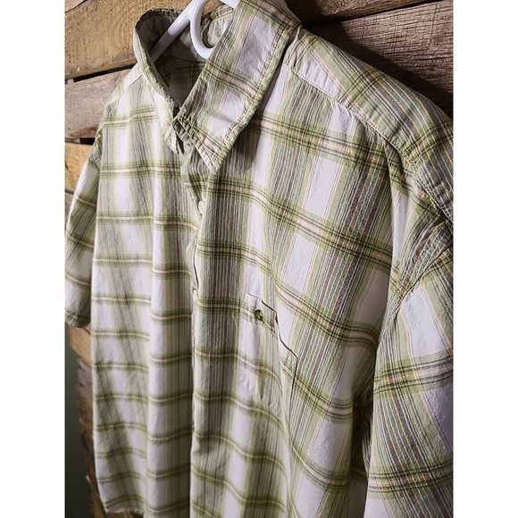 Carhartt Mens Button Up Short Sleeve Green Plaid Shirt Casual Work XL Cotton - Picture 5 of 9